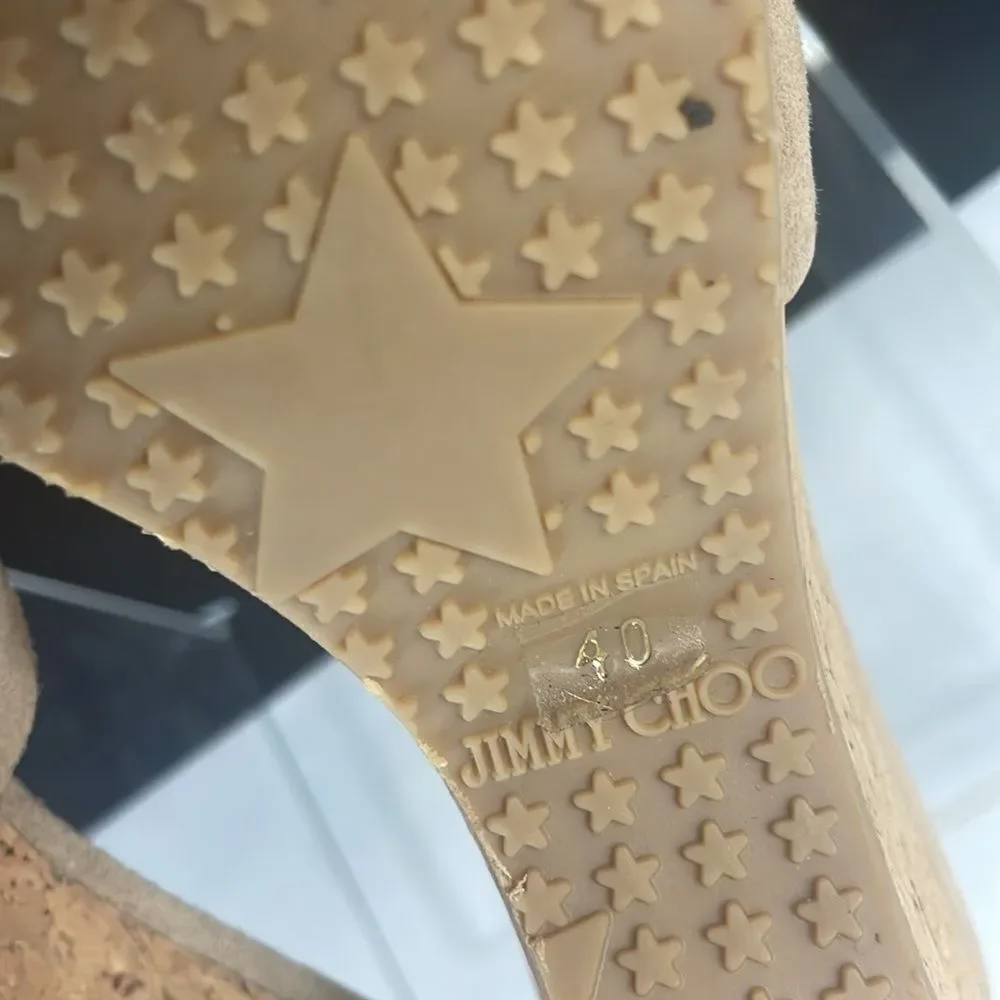Jimmy Choo Tan Suede Cork Bottom Platforms